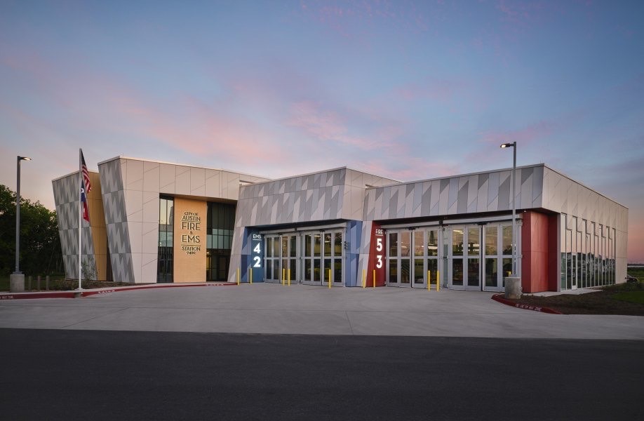 Goodnight Fire EMS Station Swisspearl Fiber Cement Cladding Corp Subframing System Rainscreen Facade