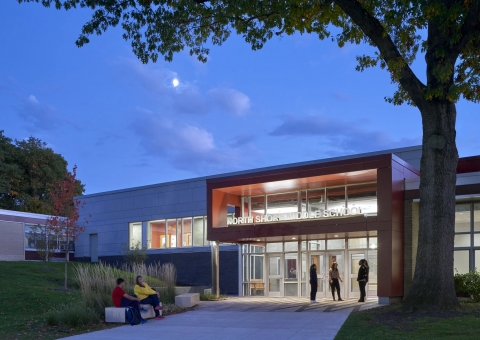 North Shore Middle School Swisspearl Fiber Cement Rainscreen Solution with Cladding Corp Subframing