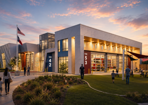 Goodnight Fire EMS Station Swisspearl Fiber Cement Cladding Corp Subframing System Rainscreen Facade