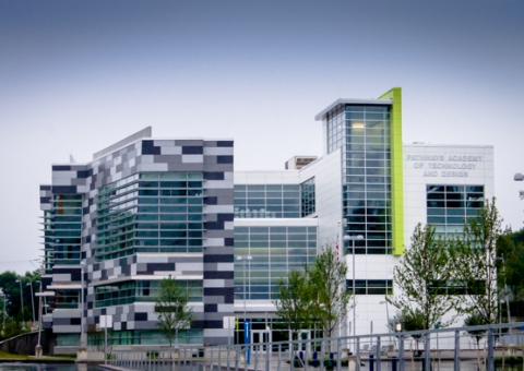 Cladding Corp’s Plus5 system on the HPL panels at Goodwin College Academy – East Hartford, CT