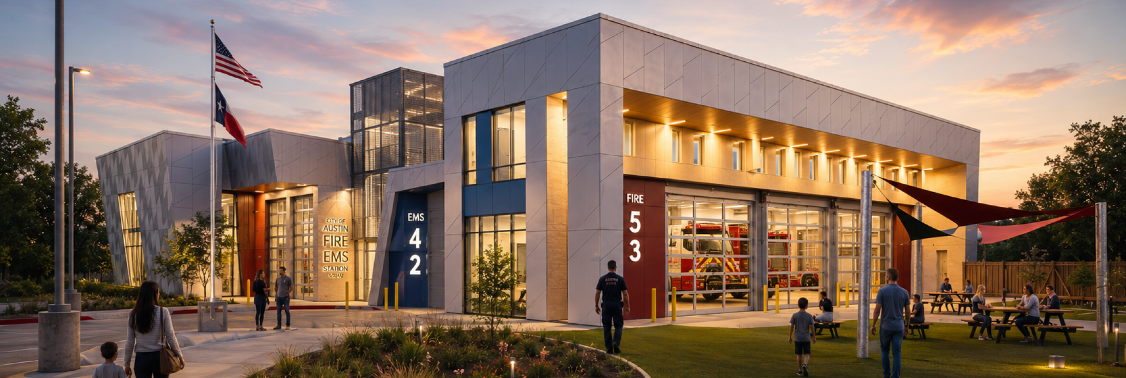 Goodnight Fire EMS Station Swisspearl Fiber Cement Cladding Corp Subframing System Rainscreen Facade