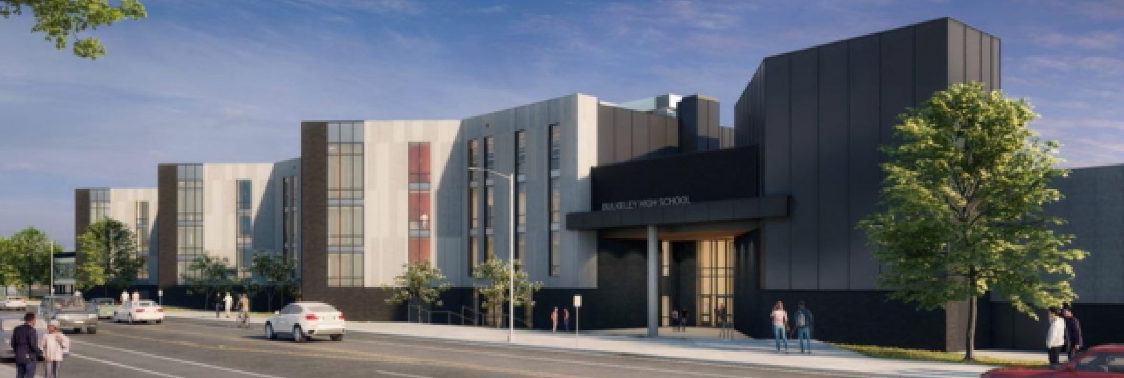 Bulkeley High School Fiber Cement Swisspearl Rainscreen Facade supported by Cladding Corp Subframing System